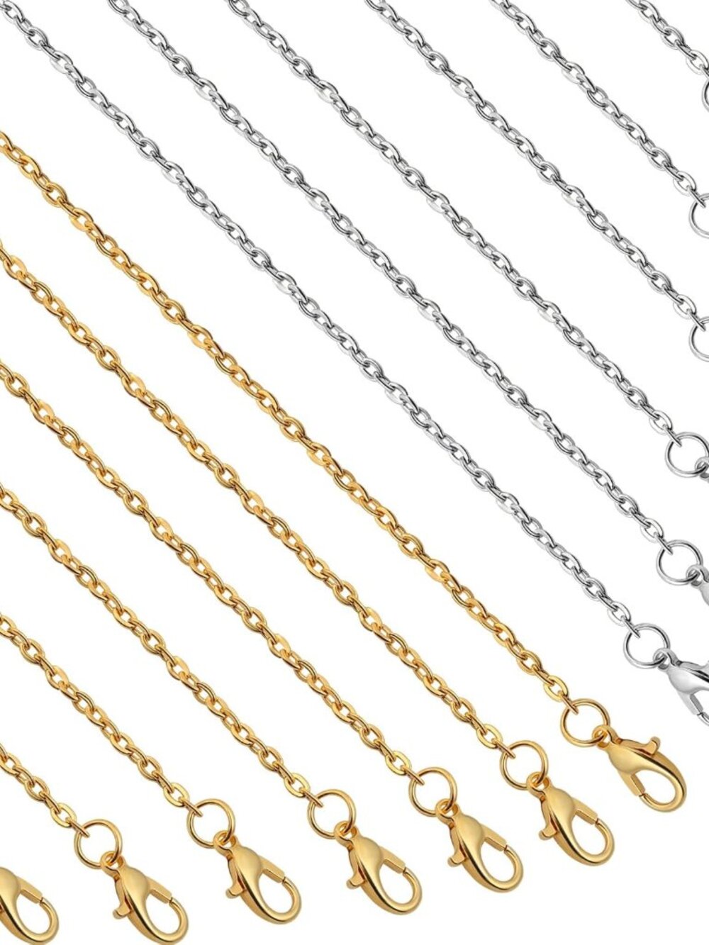 24 Pack Necklace Chains Bulk,Gold and Silver Plated DIY Cable Link Chains for Je